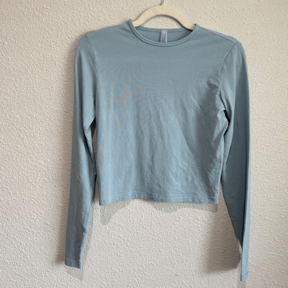Skims‎ Cotton Jersey Long Sleeve T-Shirt Mineral Blue Crew Neck Slim Fit Medium